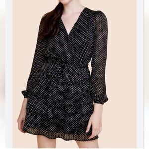 Francesca's Polka dot tiered dress Size Medium Long Sleeves nwt